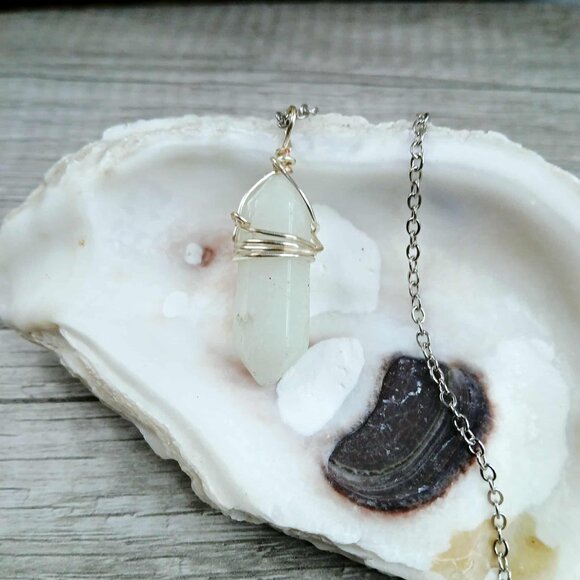 Double Terminated Amazonite Crystal Pendant Necklace - 18" Stainless Steel Boho - Picture 6 of 6